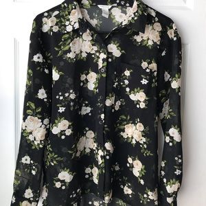 Black Floral Chiffon Blouse